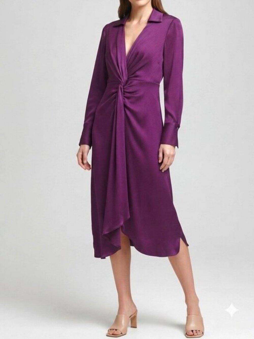 Dkny Satin Twist Front Midi Dress 8 Purple NWT